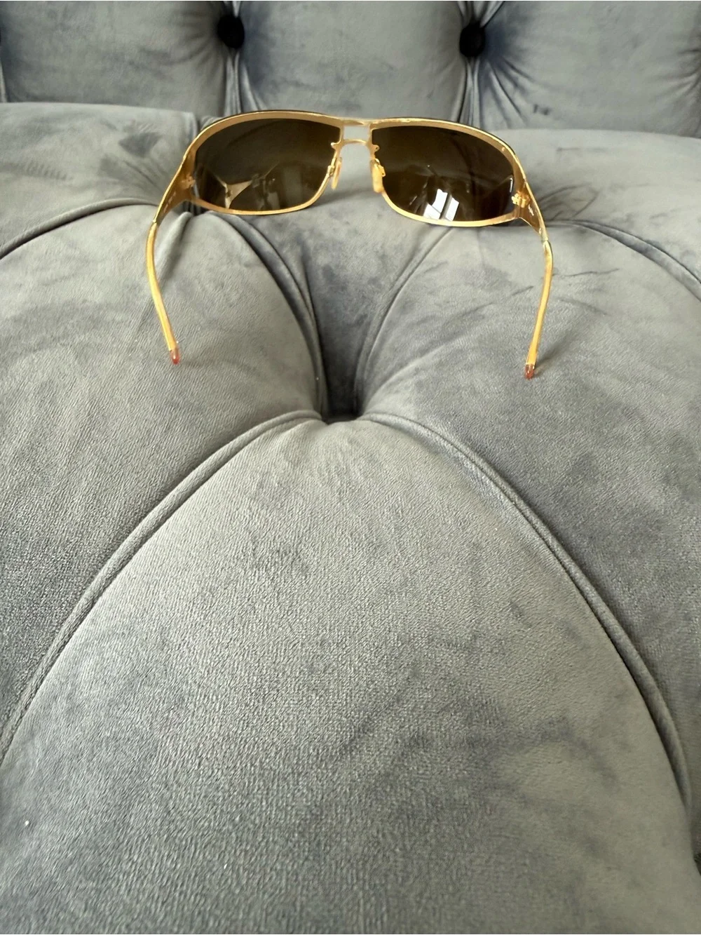Vintage Byblos Y2K Gold Wrap Shield Sunglasses Brown Lenses Made in Italy Case